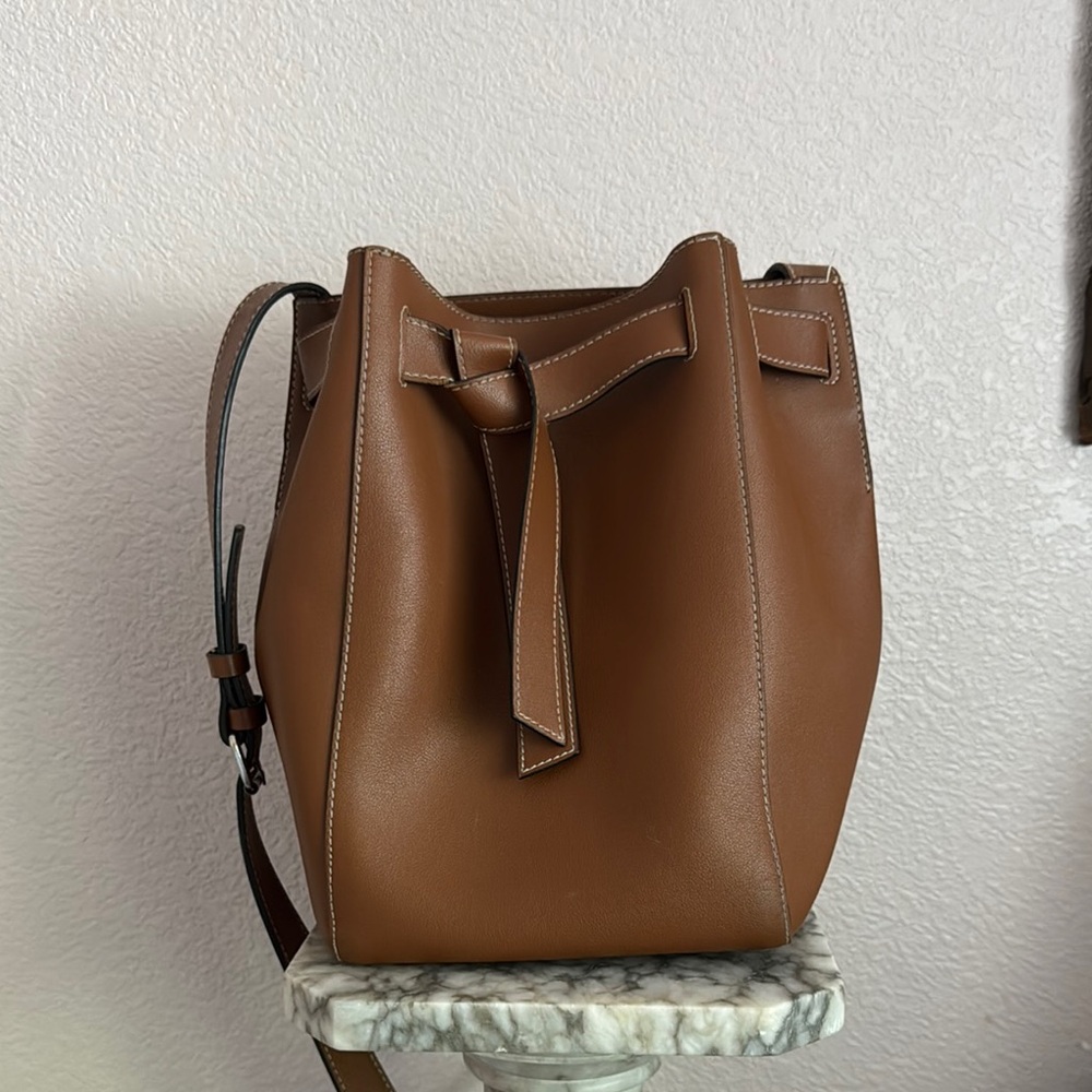 French Connection Brown Leather Bucket Bag